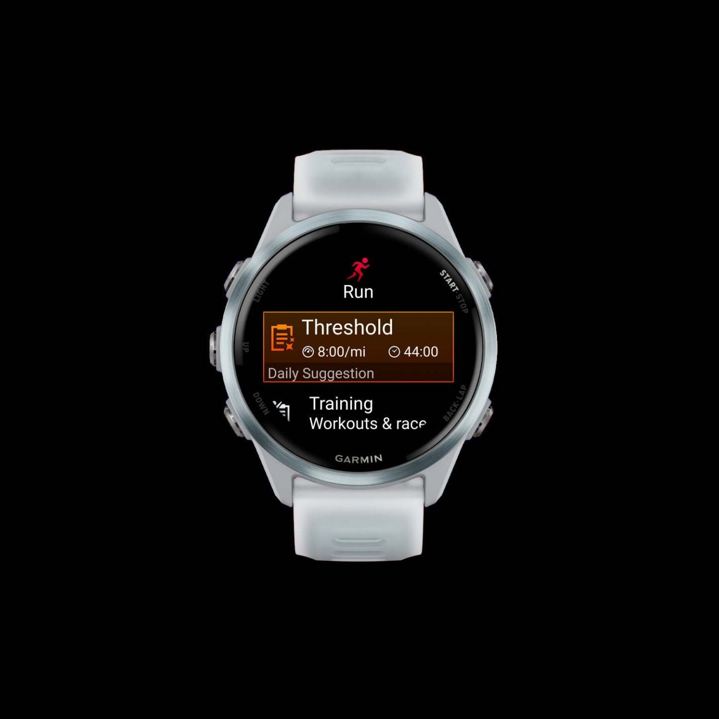 Garmin Forerunner 570 Montre intelligente 42mm, Amoled, Aluminium bleu nuage, Pierre blanche/bleue, Suivi GPS de course, Fitness, Batterie de 10 jours