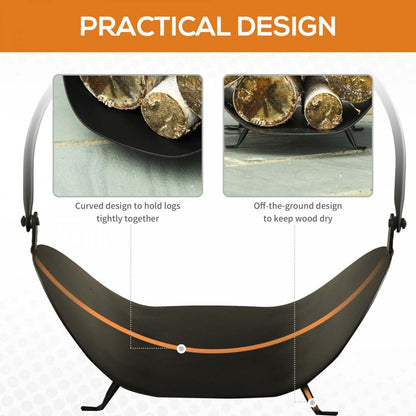 Outsunny 16 Porte-bûches De Bois De Chauffage Porte-bûches De Cheminée Courbé Porte-panier De Rangement En Bois Avec Poignée, |Outsunny 16 Porte-buches De Cheminee Incurve Porte-buches De Cheminee Porte-panier De Rangement En