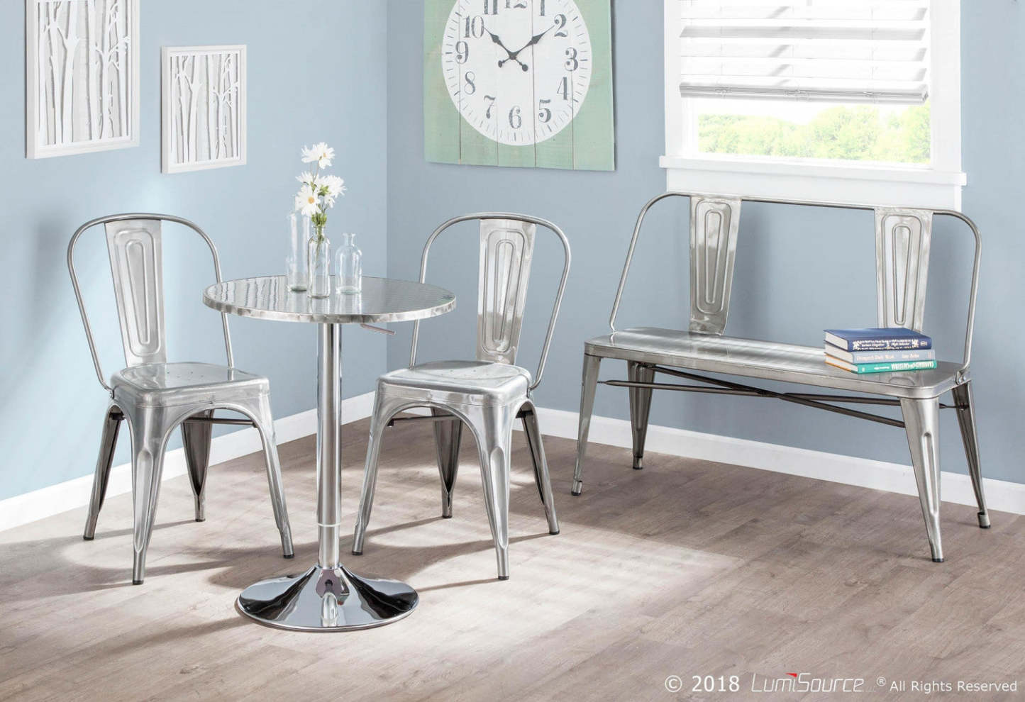 LumiSource Bistro Contemporary Adjustable Round Bar Dining Table - Silver|Table Bistro ronde réglable et contemporaine pour bar ou salle à manger - argentée