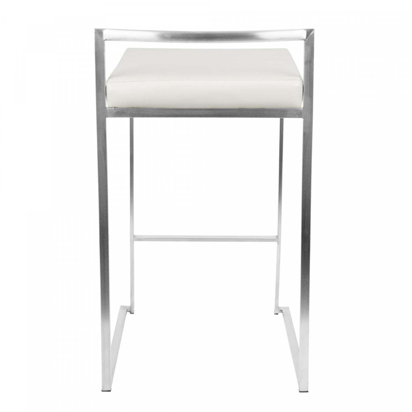 LumiSource Fuji White Faux Leather Contemporary Stackable Counter-Height Stool - Set of 2|Tabouret superposable contemporain Fuji de hauteur comptoir en similicuir blanc - ensemble de 2