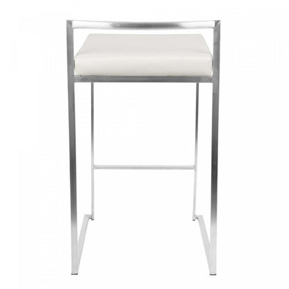 LumiSource Fuji White Faux Leather Contemporary Stackable Counter-Height Stool - Set of 2|Tabouret superposable contemporain Fuji de hauteur comptoir en similicuir blanc - ensemble de 2