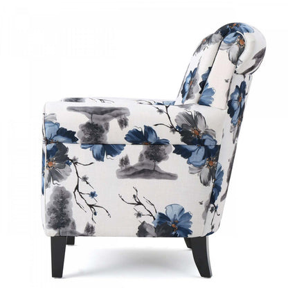 Pansy Floral Fabric Upholstered Accent Chair With Flared Arms And Wooden Legs,flower | Pansy Fauteuil D’appoint Tapise En Tissu Fleuri Avec Accoudoirs Evases Et Pieds En Bois, Fleuri