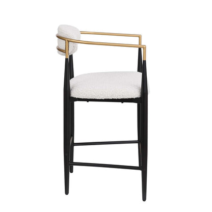 Ensemble De 2 Tabourets Hauteur Comptoir Tammy En Tissu Bouclé Avec Accents Dorés - Blanc