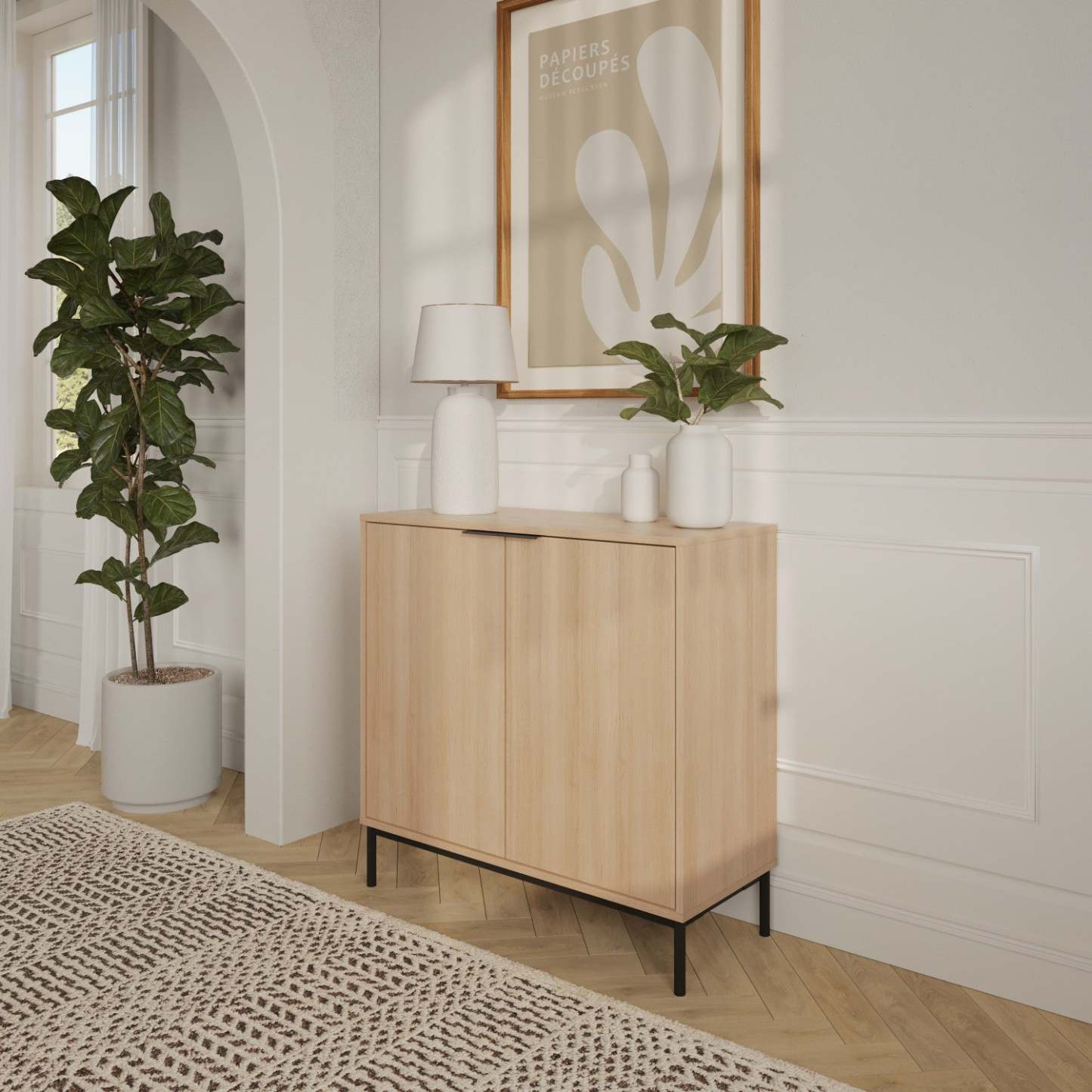 Armoire de rangement Nordika Slim à 2 portes - Chêne blond naturel | Armoire de rangement mince Nordika à 2 portes - chêne blond naturel