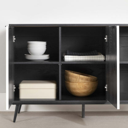 Buffet Mezzy à 2 portes avec rangement ouvert - Chêne noir et faux marbre blanc | Mezzy Buffet 2 Portes Avec Rangement Ouvert - Chene Noir Et Faux Marbre Blanc