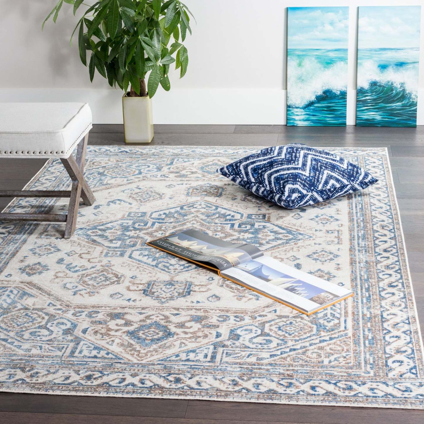 Tapis Shi Vin Bleu 3x5|Carpette Shi bleu rétro 3 x 5|D80GEFIG