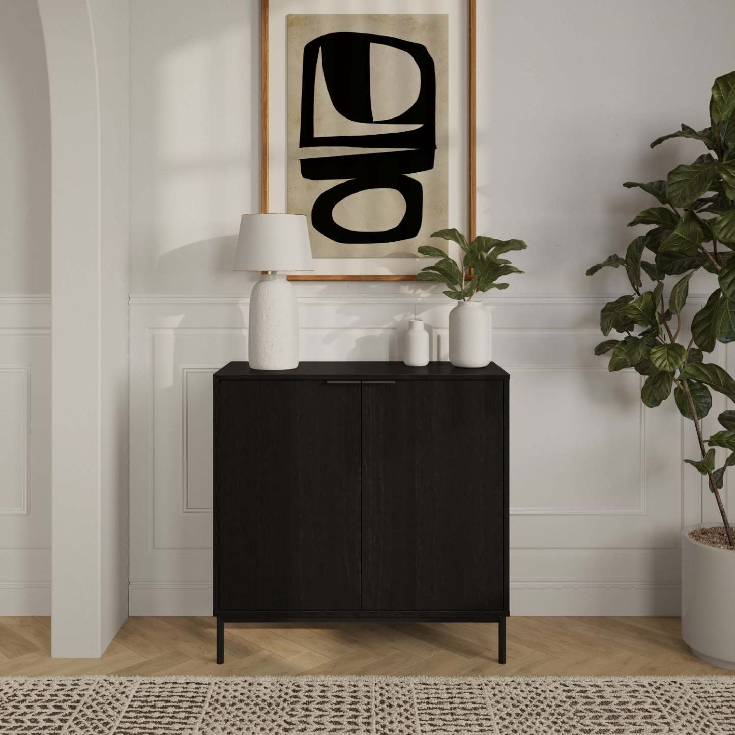 Nordika Armoire de rangement mince à 2 portes - Noir | Armoire de rangement mince Nordika à 2 portes - noire