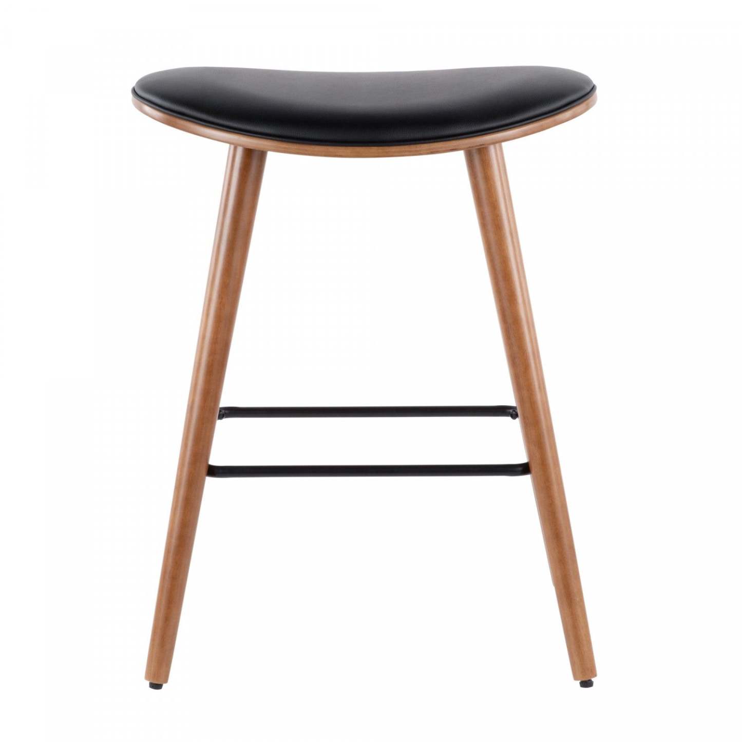 LumiSource Saddle Black Faux Leather Mid-Century Modern Counter-Height Stool - Set of 2|Tabouret moderne du milieu du 20e siècle Saddle de hauteur comptoir en similicuir noir - ensemble de 2