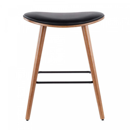 LumiSource Saddle Black Faux Leather Mid-Century Modern Counter-Height Stool - Set of 2|Tabouret moderne du milieu du 20e siècle Saddle de hauteur comptoir en similicuir noir - ensemble de 2