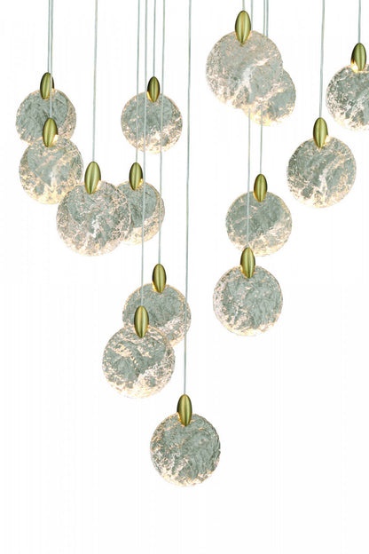 Lustre A 20 lampes A Del Integrees Snowflake, Laiton Satine