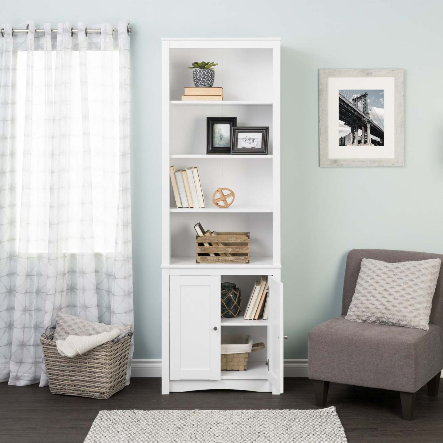 Bibliothèque haute avec deux portes Shaker - Blanc|Bibliothèque haute avec 2 portes de style Shaker - blanche