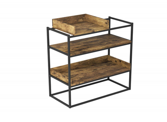 Console de 32 po avec tablette de rangement - bois recyclé brun et métal noir