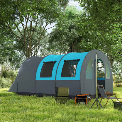 Outsunny Tente de Camping 5-6 Personnes, Tente Familiale Tunnel Imperméable, Gris/Bleu