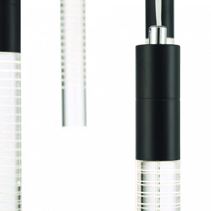 Celine 13 Lustre LED Intégré, Noir Avec Tiges En Verre Rayées Au Laser | Lustre A 13 lampes A Del Integree Celine, Noir Avec Tiges En Verre Rayées Au Laser