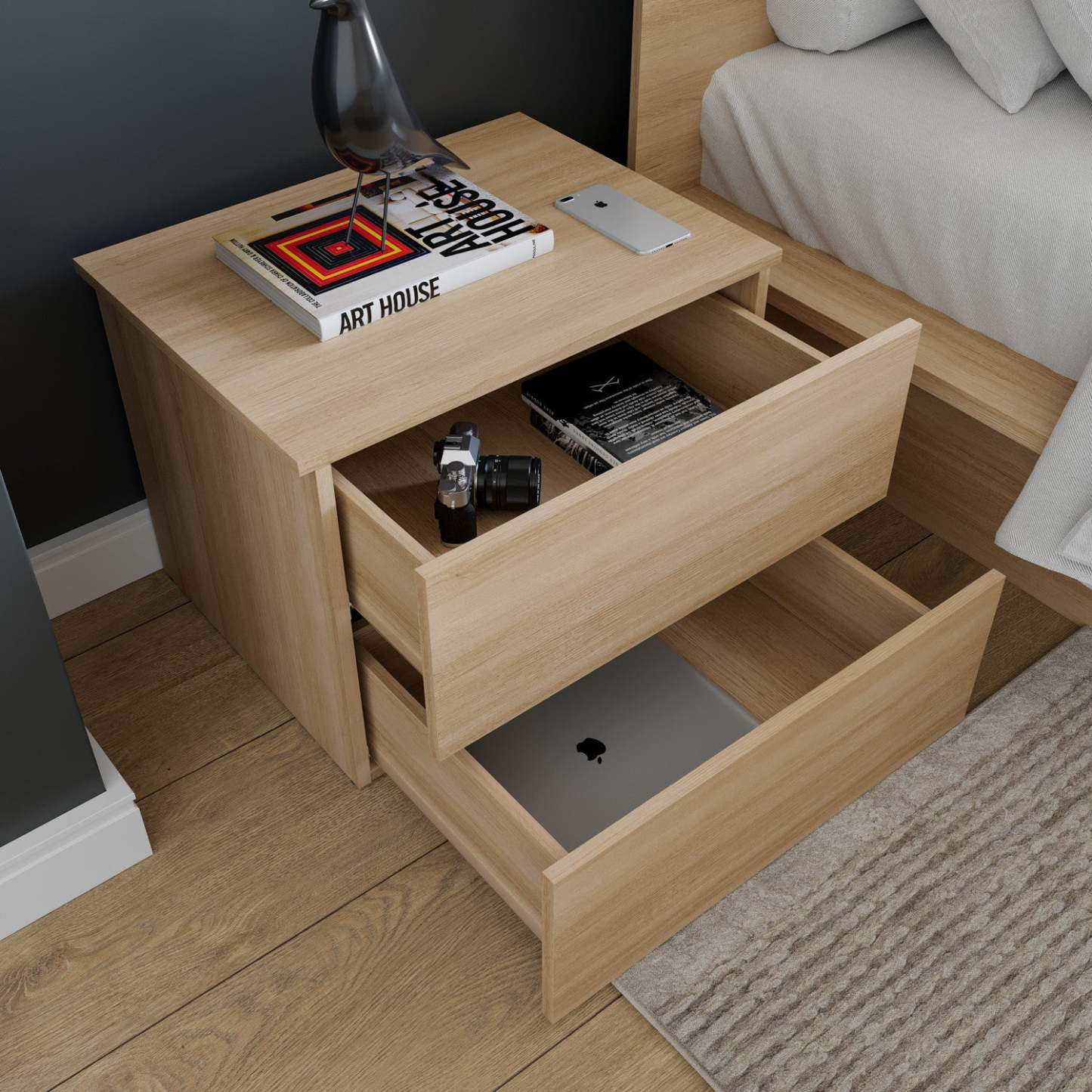 Nordika James Nightstand with 2-Drawers - Natural Blonde Oak|Table de nuit James Nordika à 2 tiroirs - chêne blond naturel