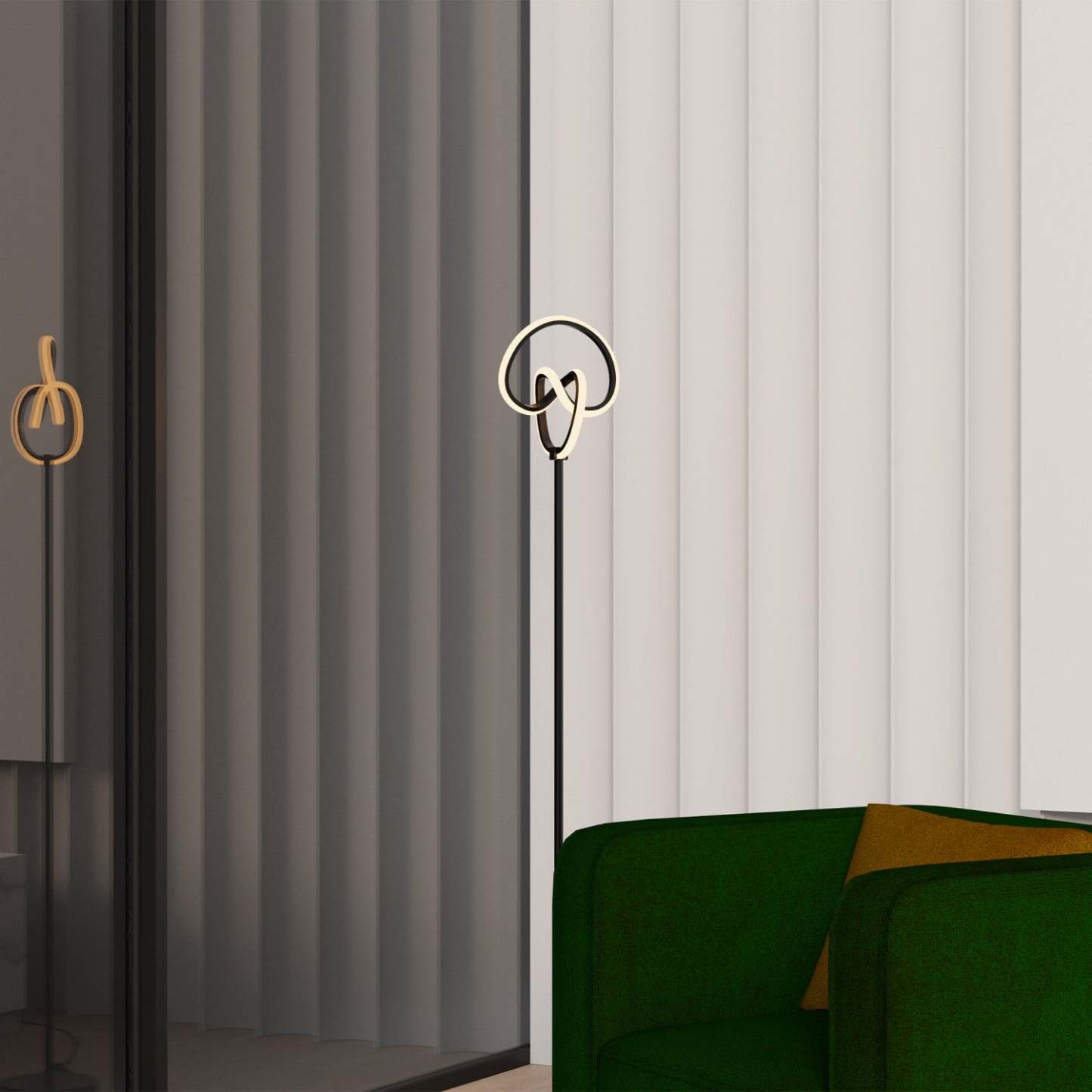 58 Lampadaire LED Design Cercle Torsadé Noir Mat | Lampe à pied à conception circulaire tordue à DEL de 58 po noir mat