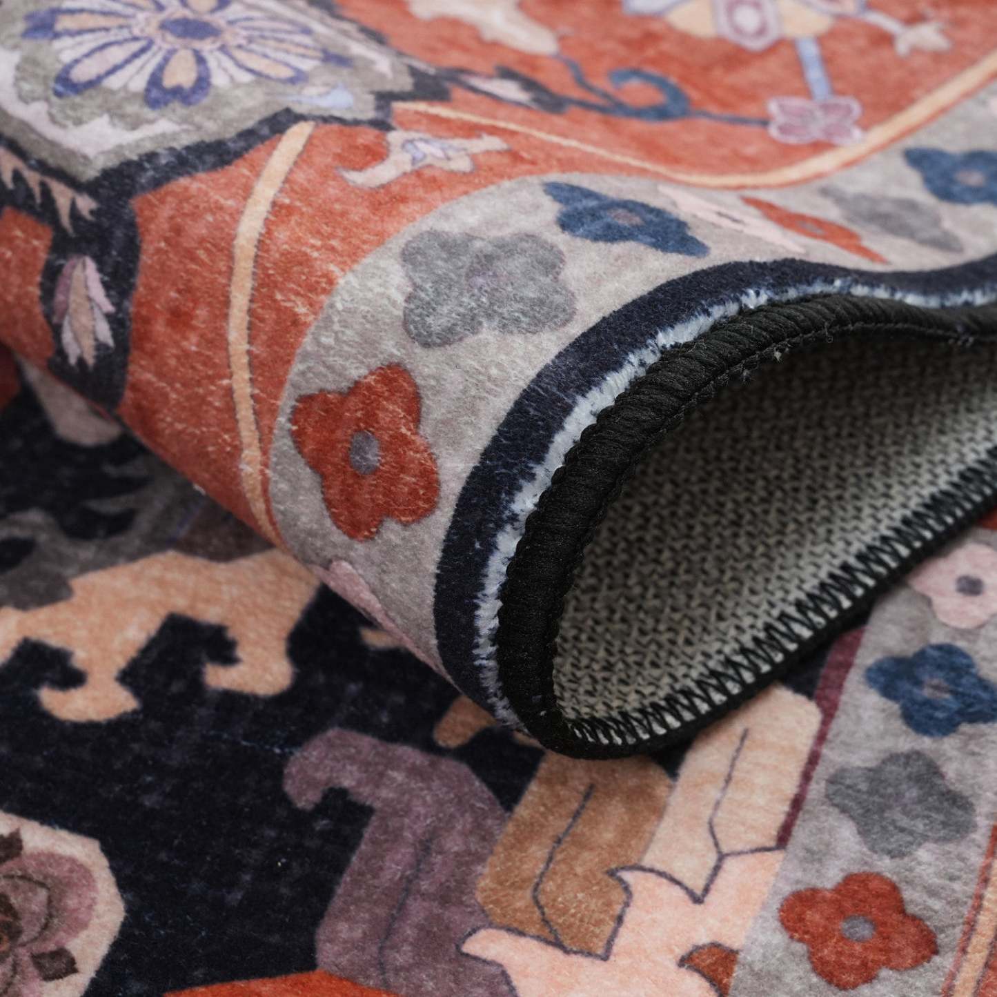 Aqua Black Star Washable Non-slip Low Pile Area Rug 5'x7' | Tapis Étoile Noire Lavable Antidérapant À Poils Ras 5'x7'