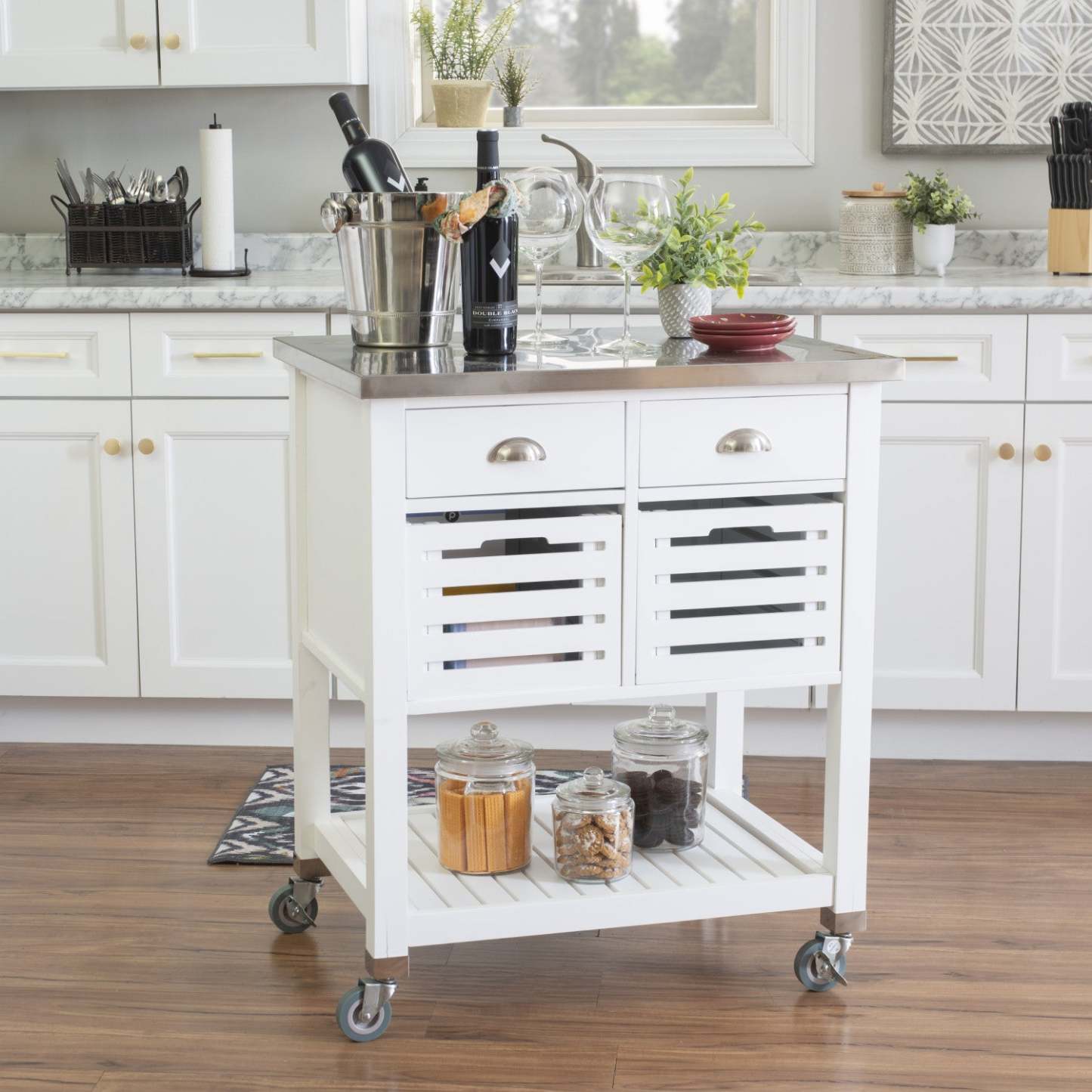 Robbin Wood Kitchen Bar Cart Storage - White|Chariot-bar de rangement Robbin en bois pour la cuisine - blanc