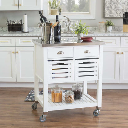 Robbin Wood Kitchen Bar Cart Storage - White|Chariot-bar de rangement Robbin en bois pour la cuisine - blanc