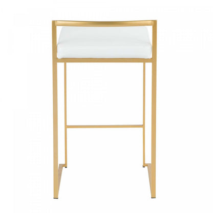 LumiSource Fuji White Faux Leather Contemporary Counter-Height Stool - Set of 2|Tabouret contemporain Fuji de hauteur comptoir en similicuir blanc - ensemble de 2