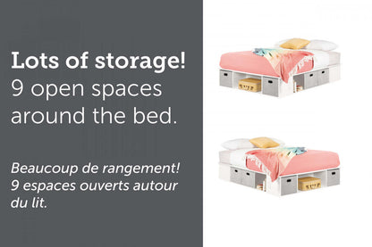 Lit plateforme de rangement flexible avec paniers - Blanc pur | Plateforme De Lit Flexible Avec Paniers - Blanc Solide