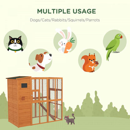 Pawhut Grande Catio Enclos Extérieur Pour Chats Résistant aux Intempéries Maison Pour Chats Avec Condo, Chat En Bois Intérieur