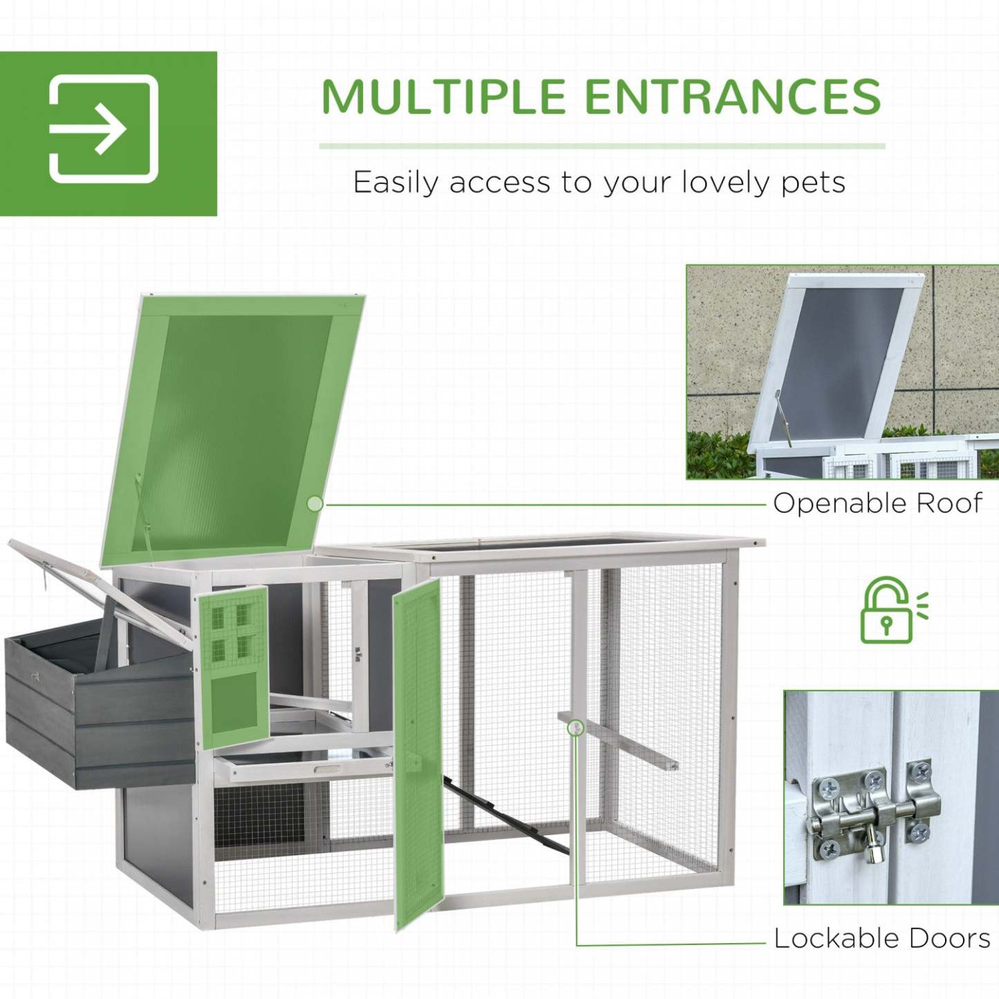 Pawhut Poulailler En Bois De 64 Cm, Poulailler Exterieur Avec Enclos Exterieur, Nichoir, Plateau Amo