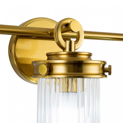 Salle de bains Myla à 3 lumières, laiton vintage avec lampe en verre nervuré | Luminaire De Salle De Bain A 3 lampes Myla, Laiton Retro Et Verre Nervure