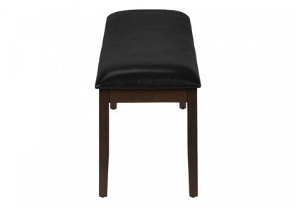 Banc rectangulaire salle à manger couloir entrée brun bois massif noir simili cuir transitionnel|Banc rectangulaire de style transitionnel avec bois massif brun et apparence cuir noir pour la salle à manger, le couloir et l'entrée