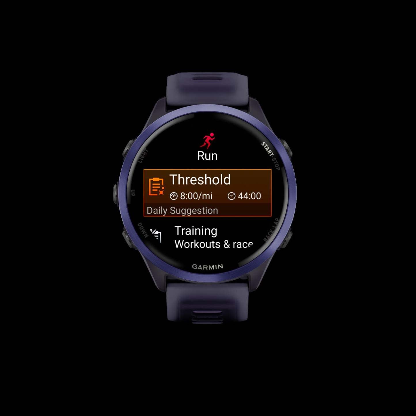 Montre intelligente Garmin Forerunner 570 47 mm, Amoled, Aluminium indigo, Violet/indigo, Suivi de fitness GPS, Course, Batterie de 11 jours