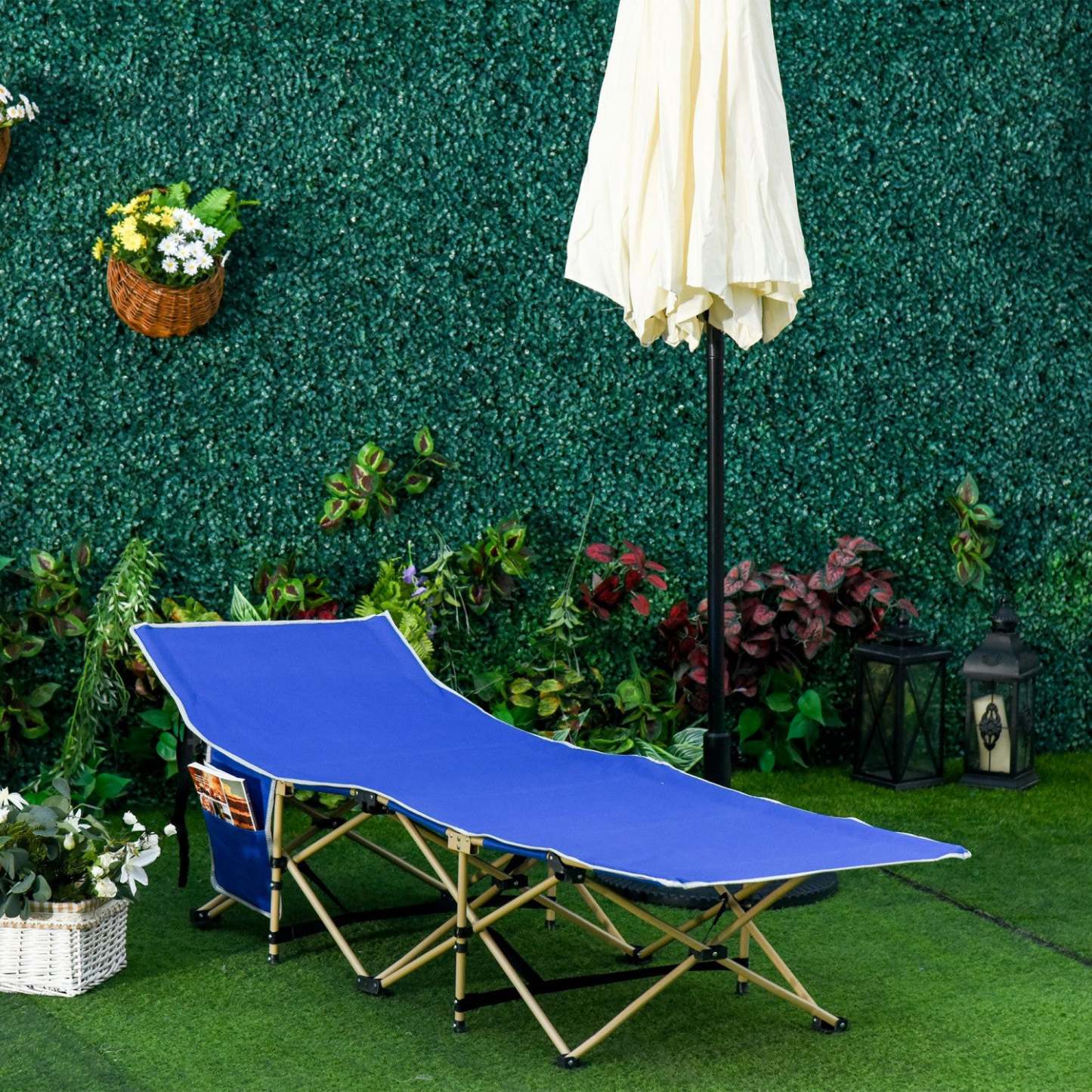 Lit de camping pliant Outsunny, lit de sommeil portable pour les voyages, bleu marine