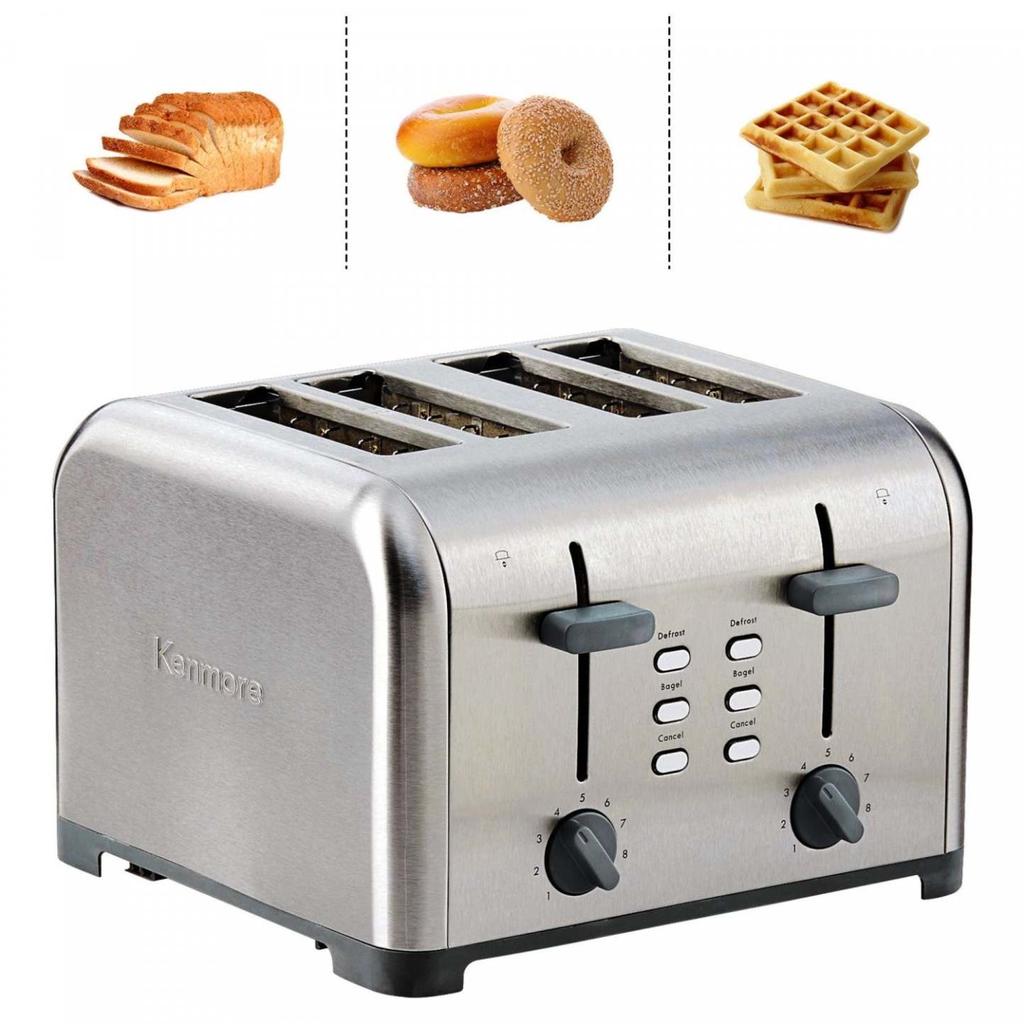 Grille-pain Kenmore à 4 tranches avec deux panneaux de commande, acier inoxydable - KKTSDC4SS