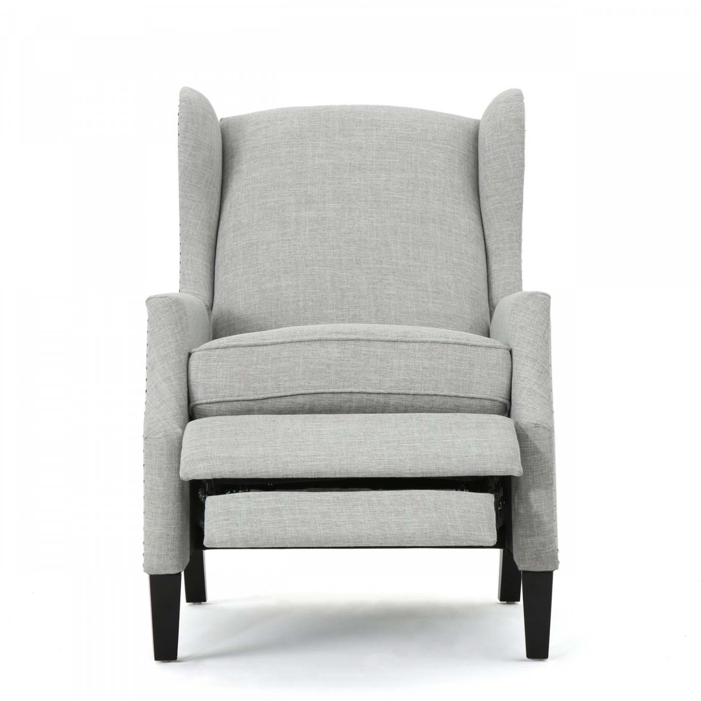 Fauteuil inclinable Wescott en tissu d'apparence lin avec pattes en bois et garniture cloutée - Gris antique | Fauteuil Inclinable Wescott En Tissu aspect lin Avec Pieds En Bois Et Bordure Clouée - Gris Antique