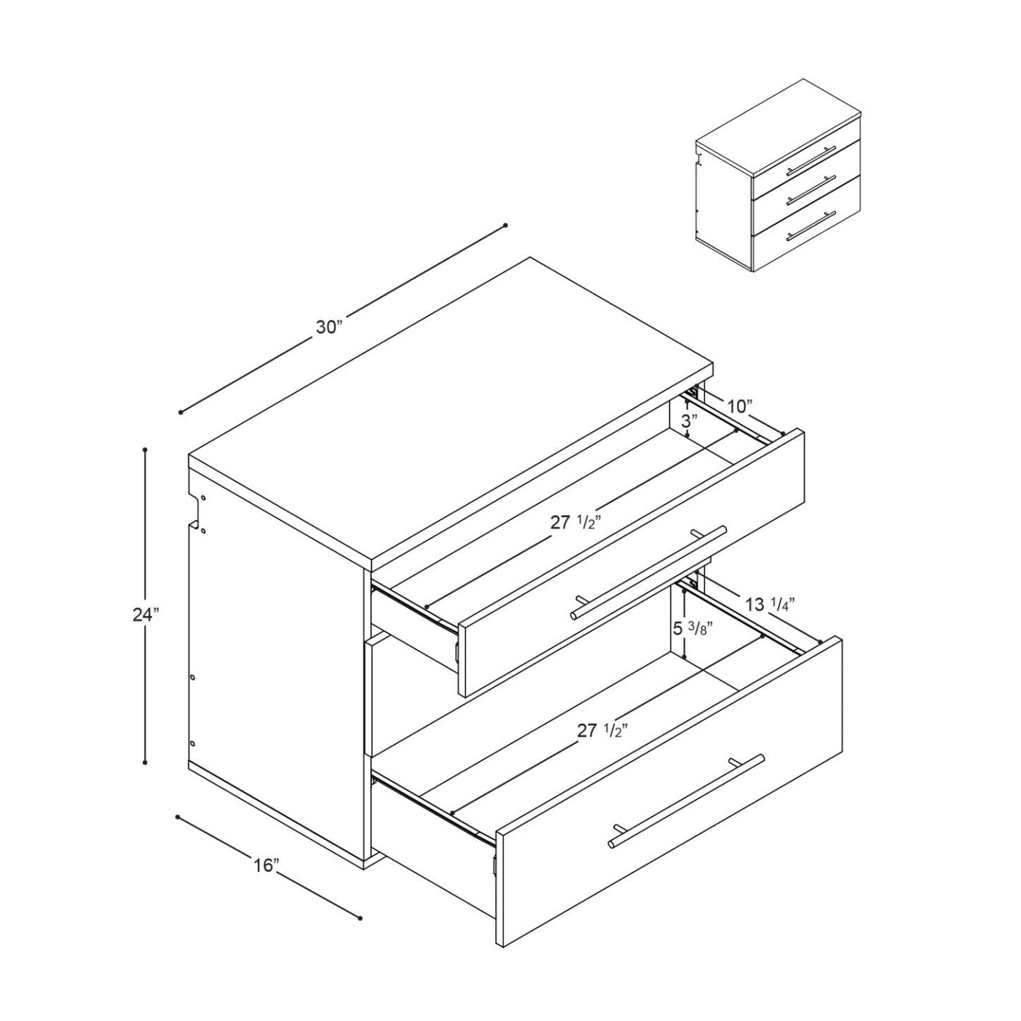 Hangups 3-Drawer Base Storage Cabinet - Black|Armoire de plancher HangUps à 3 tiroirs avec rangement - noire