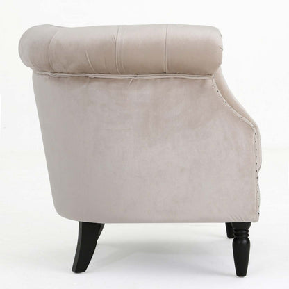 Chaise en tissu velours Akira avec capitonnage à boutons et garniture cloutée - Champagne | Fauteuil Akira En Tissu Velours Avec Capitonnage À Boutons Et Bordure Clouée - Couleur Champagne