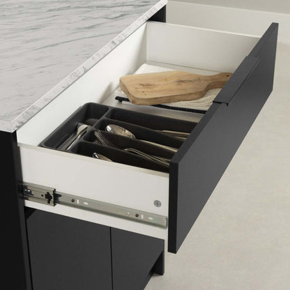 Olio Compact Kitchen Island with Storage - Matte Black &amp; Faux White Marble|Îlot de cuisine compact Olio avec rangement - noir mat et imitation de marbre blanc
