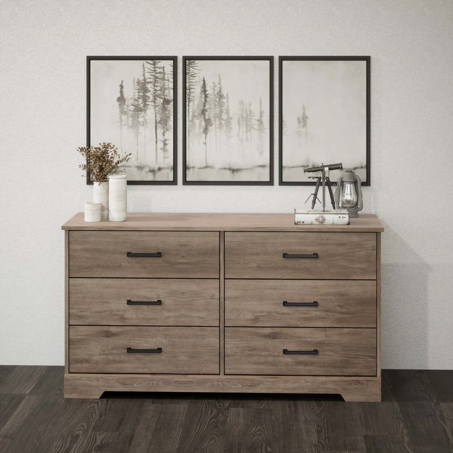 Prepac Rustic Ridge Farmhouse 6-Drawer Dresser - Brown|Commode champêtre Rustic Ridge de Prepac à 6 tiroirs - brune