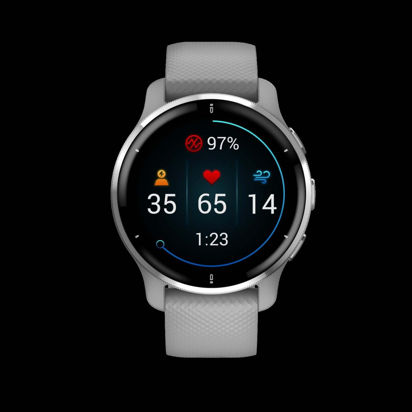 Montre Connectée Garmin Venu® 2 Plus - Suivi de Fitness, Lunette en Acier Inoxydable Argenté avec Boîtier Gris Poudré