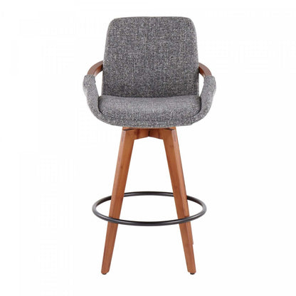 LumiSource Cosmo Fabric Mid-Century Counter-Height Stool - Walnut/Grey|Tabouret de style du milieu du 20e siècle Cosmo de hauteur comptoir en tissu - noyer et gris