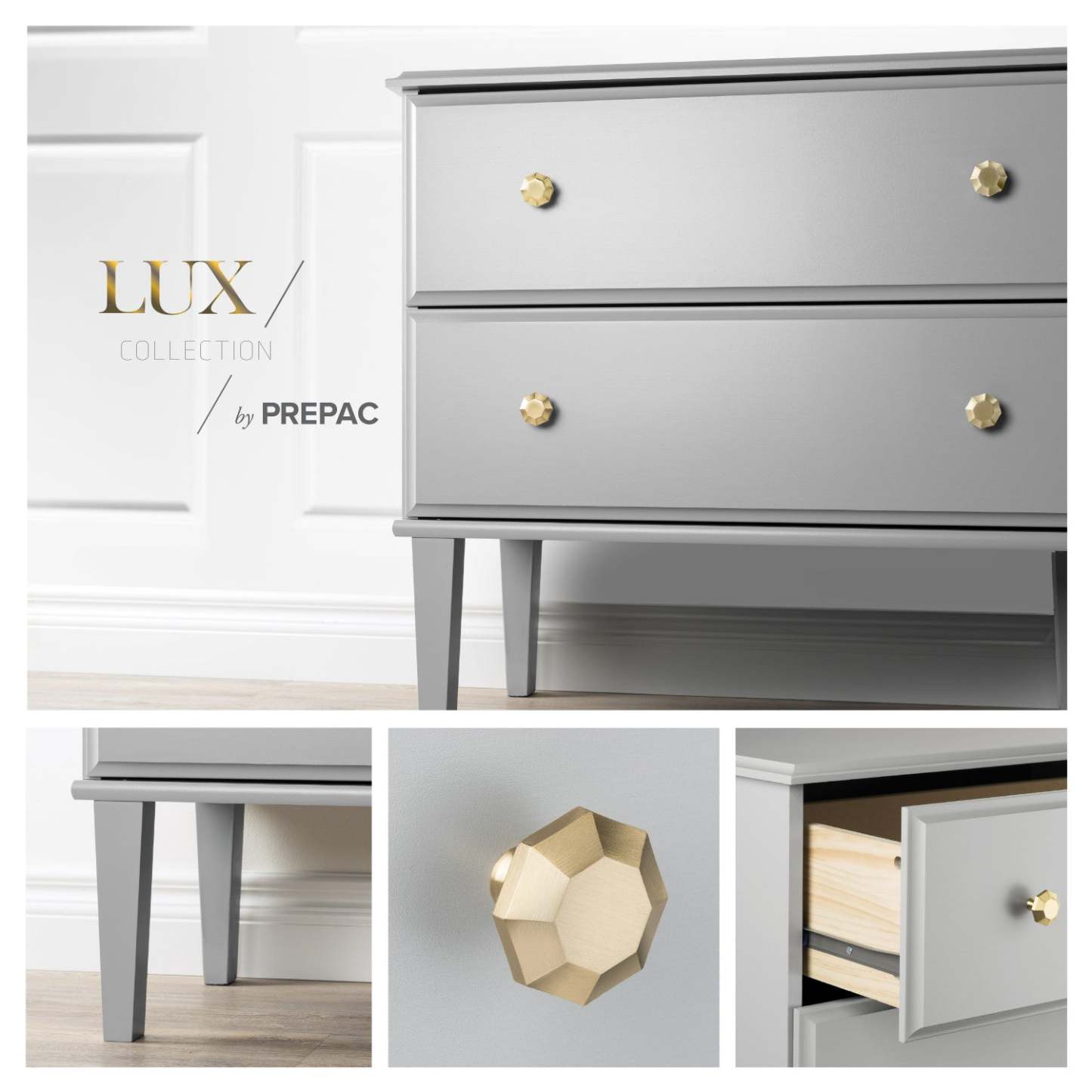 Prepac Lux 2-Drawer Nightstand - Grey|Table de nuit Lux de Prepac à 2 tiroirs - grise