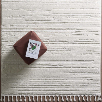 Carpette à poil long Quinto crème à motif de vagues - 2 pi 7 po x 8 pi