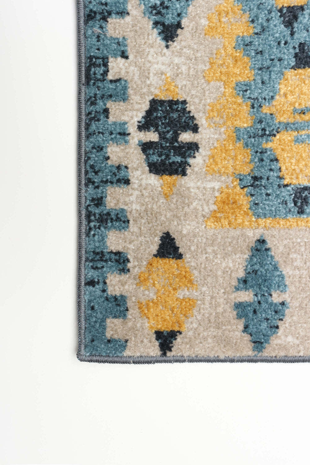 Tapis mosaïque taupe/bleu lavable en machine - 2'6 x 8'0|Carpette Mosaic taupe et bleue lavable à la machine - 2 pi 6 po x 8 pi 0 po|D86FKSIA