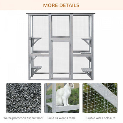 Pawhut Grand Enclos Exterieur Pour Chat, Maison Pour Chat Etanche Avec Toit En Bitume, Cagette En Bois Pour Chat