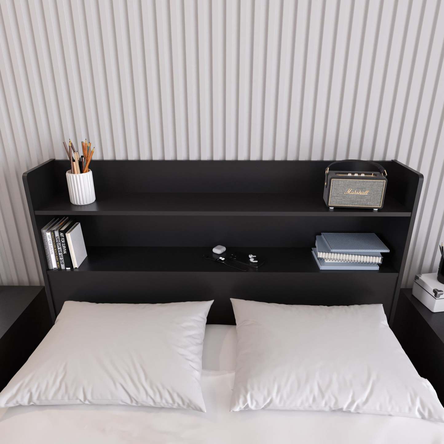 Nordika Hunter Bookcase Full Headboard - Black|Tête de lit bibliothèque Hunter Nordika - noire