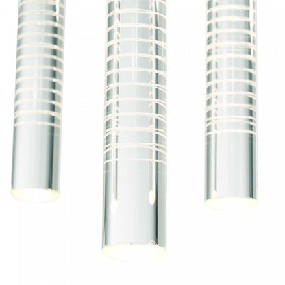 Lustre à LED intégré à 7 lumières Celine, noir avec lampe à tiges de verre doublées au laser | Lustre A 7 lampes A Del Integree Celine, Noir Avec Tiges En Verre Rayées Au Laser