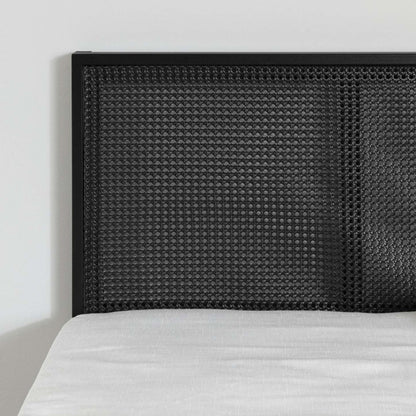 Hoya Natural Cane Metal Full Platform Bed - Pure Black|Lit double plateforme Hoya en métal avec cannage naturel - noir solide