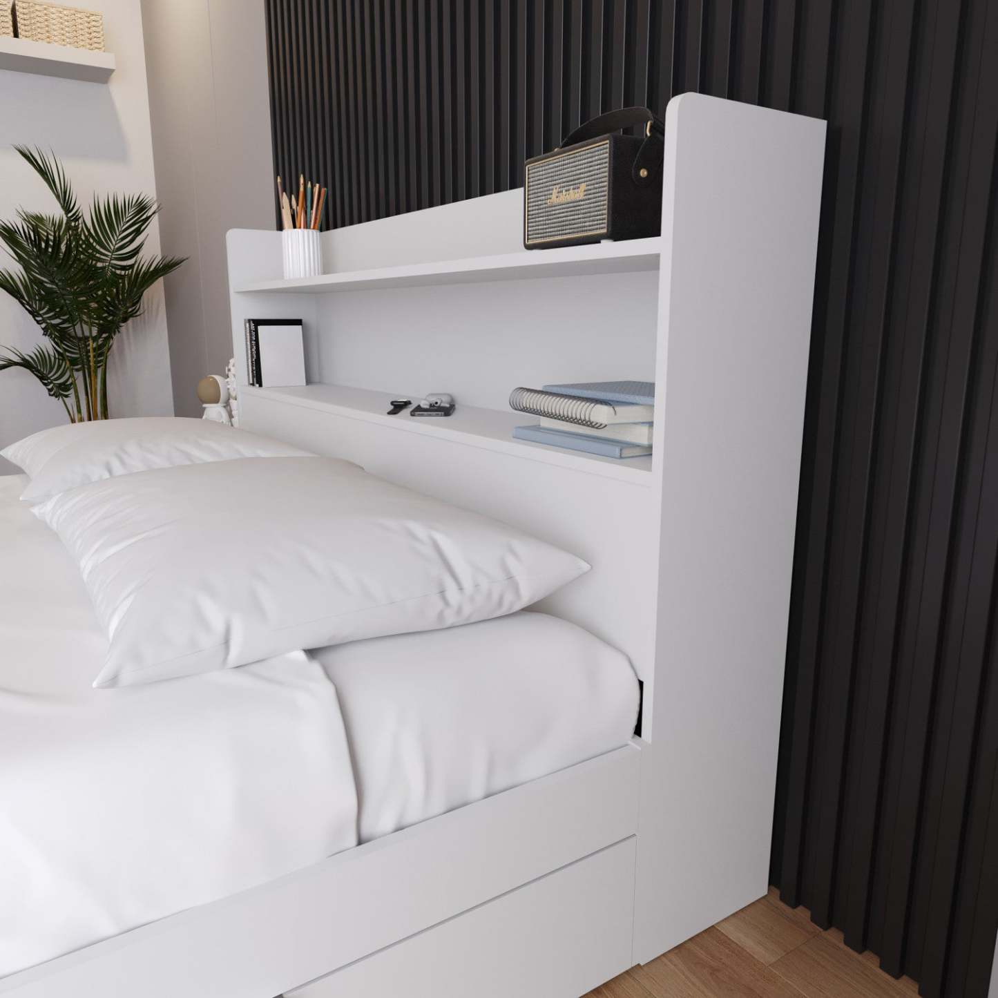 Nordika Hunter Bookcase Queen Headboard - White|Tête de lit bibliothèque Hunter Nordika - blanche