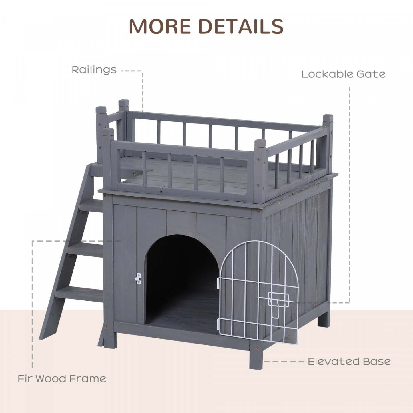 Pawhut Maison Pour Animaux à 2 Niveaux Pour Chats et Chiens Miniatures, Abri en Bois Pour Chat Avec Enclos, Balcon|Pawhut Abri Pour Chats En Bois, Extérieur, simulation Et Surélevé, À Deux Niveaux, Avec Balcon, Gris