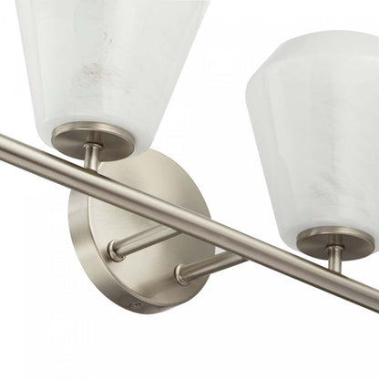 Meuble-lavabo de salle de bain à 4 lumières Brooke, nickel brossé avec lampe en verrerie blanche vaporeuse | Luminaire De Salle De Bain A 4 lampes Brooke, Nickel Brosse Avec Verre Blanc Vaporeux