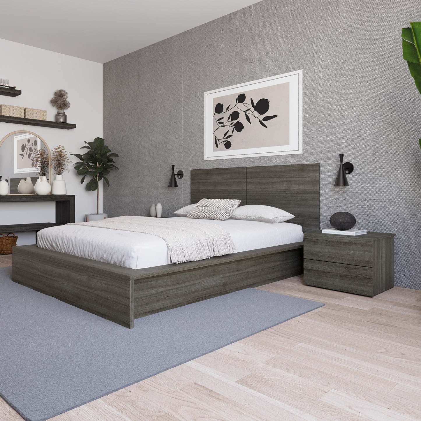 Nordika James Nightstand with 2-Drawers - Grey Oak|Table de nuit James Nordika à 2 tiroirs - chêne gris